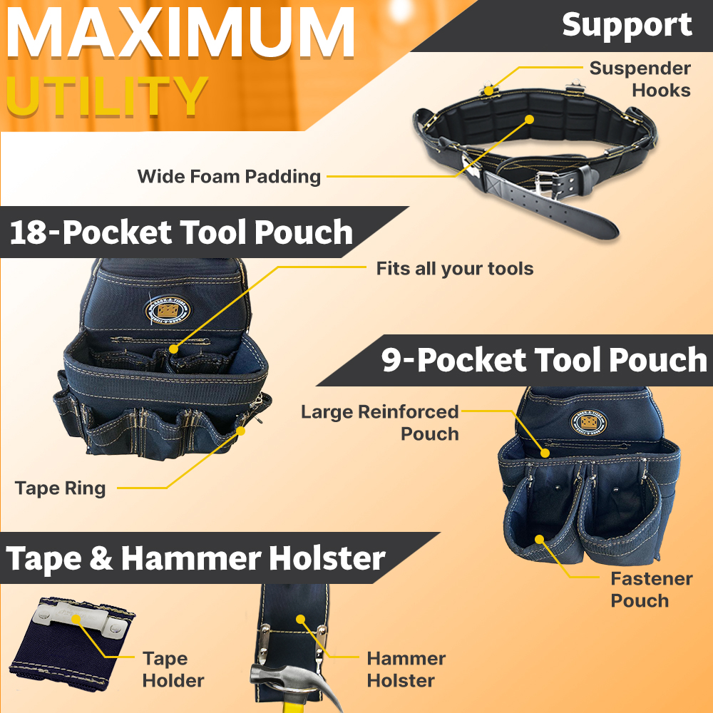 Rack-A-Tiers 43244 Electrician's Combo Belt  Bags XL (40" 44") - 2