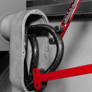 bulldog original wire bending tool bending a thick cable into an LB