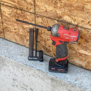 the rack-a-tiers allen head driver bit kit on a red milwaukee impact driver