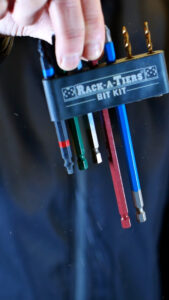 rack-a-tiers drill bit kit for electrical finishing of fixtures and outlets